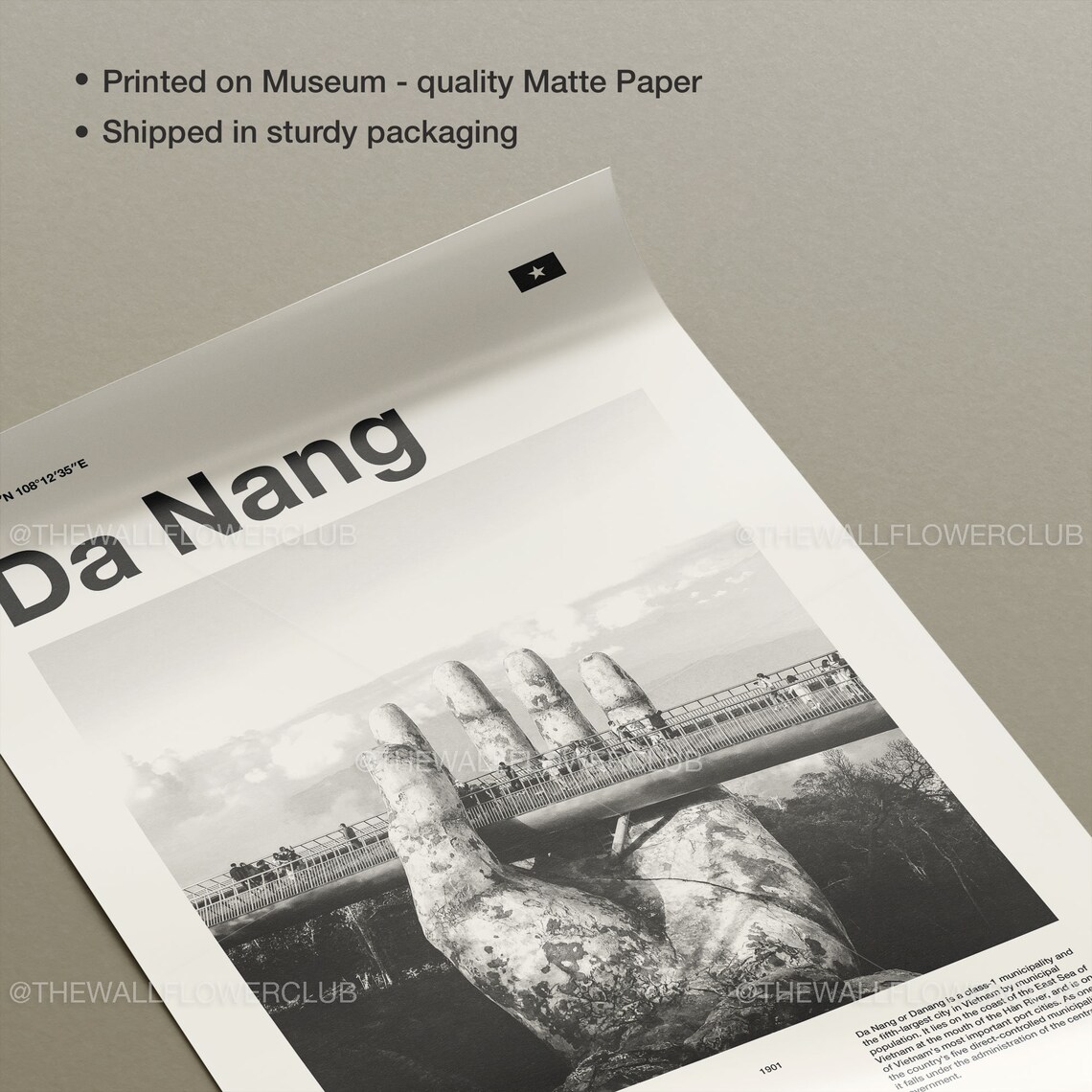 Da Nang Golden Bridge Vietnam Black and White Travel Photo Poster - Image 2
