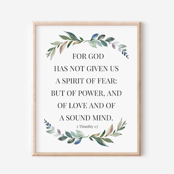 2 Timothy 17 For God Has Not Given Us A Spirit Of Fear Bible Verse Wall Art Scripture Print Watercolor Eucalyptus Christian