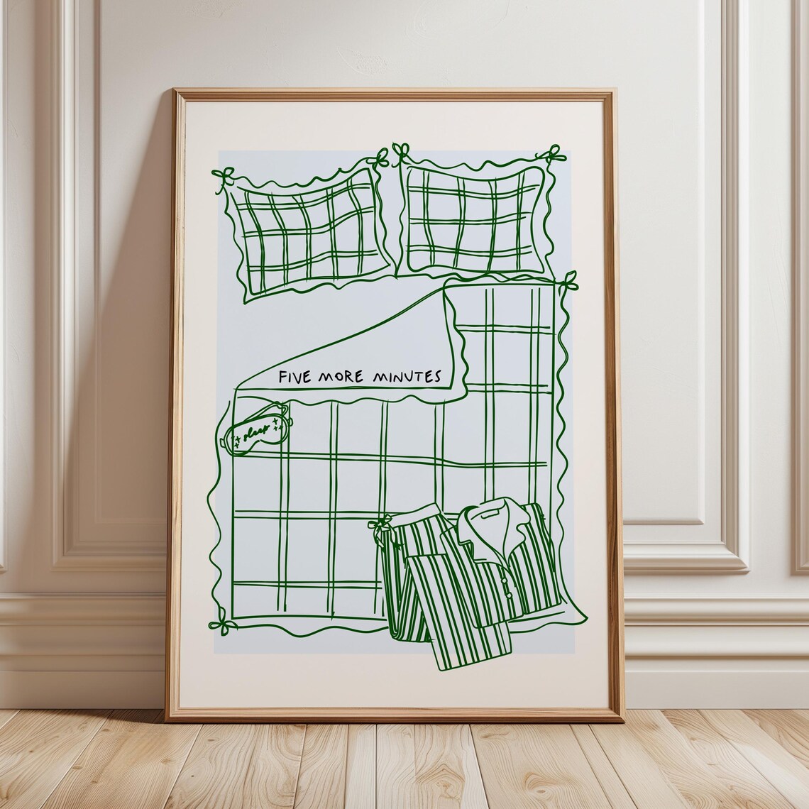 Five More Minutes Bedroom Poster, Sage Wall Art Print