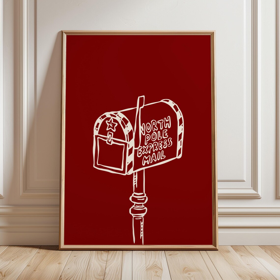 North Pole Express Mail Red Christmas Poster Whimsical Mailbox Art - Image 3