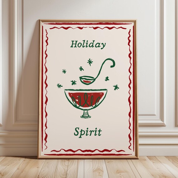 Holiday Spirit Punch Bowl Whimsical Christmas Cocktail Poster
