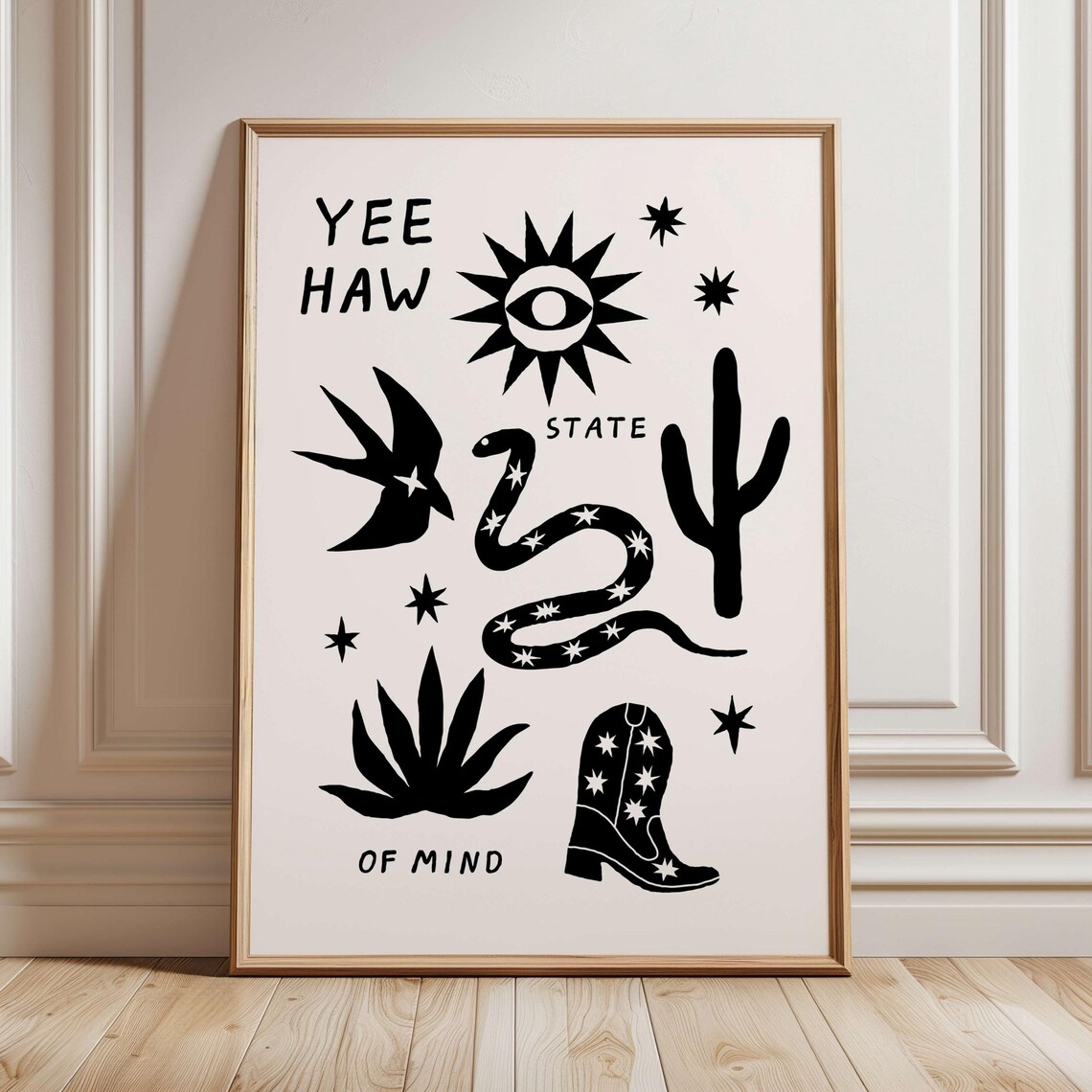 Yee Haw State Of Mind Western Cowboy Poster Black White Trendy Decor - Image 3