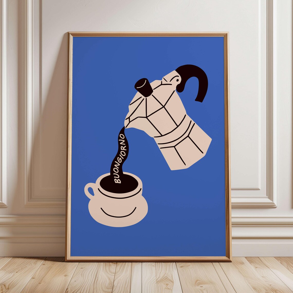 Buongiorno Moka Pot Coffee Print, Retro Italian Kitchen Decor