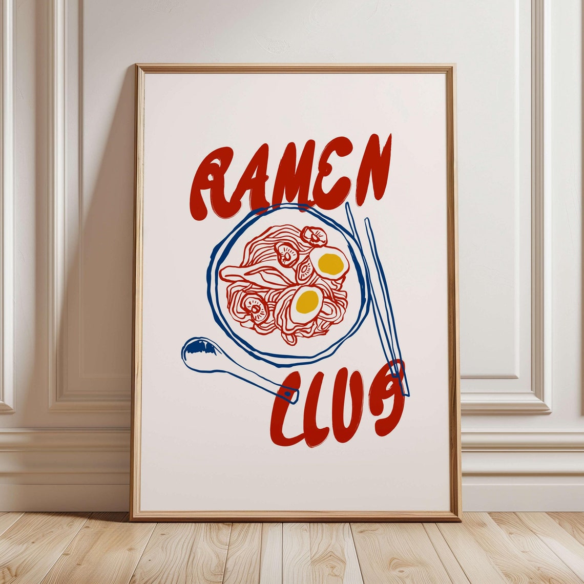 Ramen Club Red Lettering Japanese Noodle Bowl Kitchen Art Poster