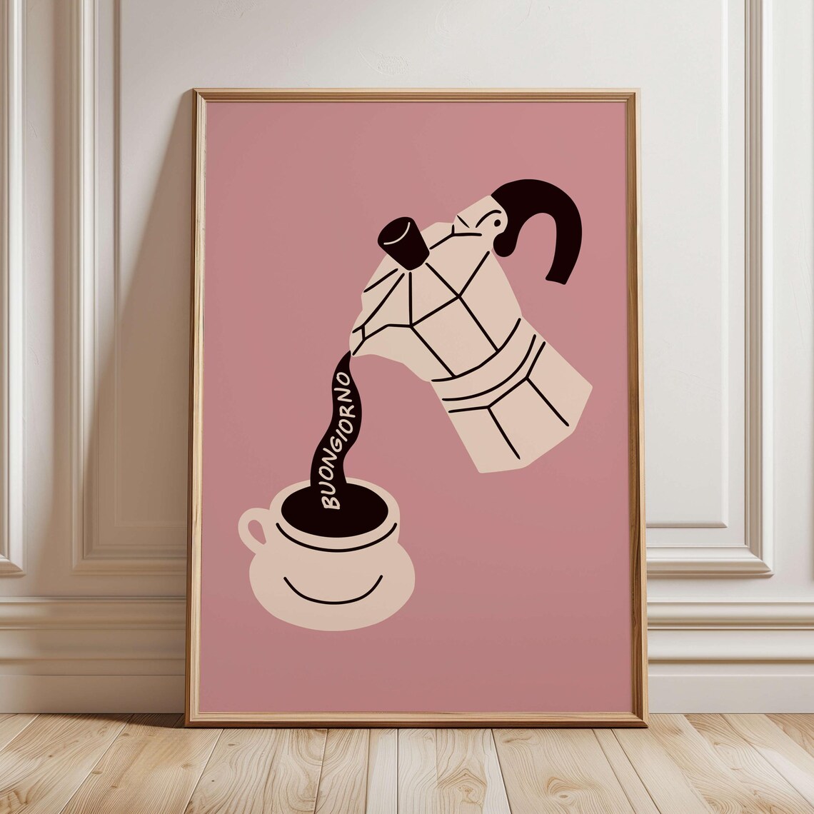 Buongiorno Moka Pot Coffee Poster, Retro Italian Kitchen