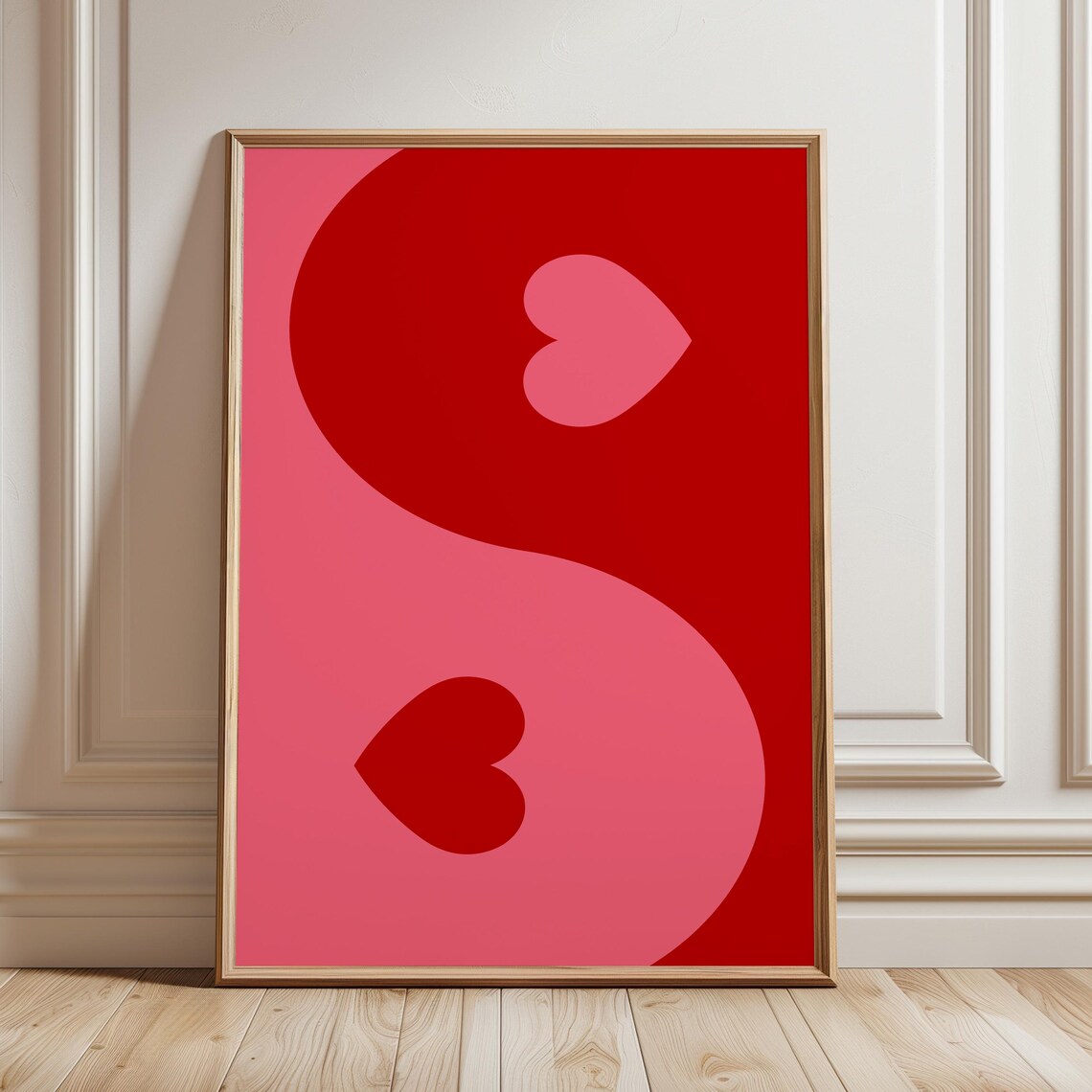 Yin Yang Heart Pink And Red Trendy Girly Maximalist Art Poster