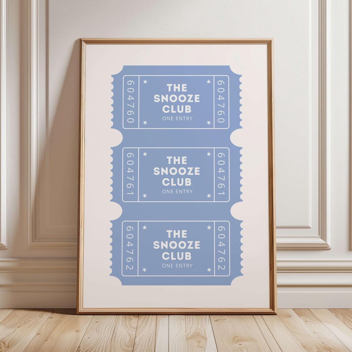 The Snooze Club Ticket Stubs Dusty Blue Trendy Bedroom Poster