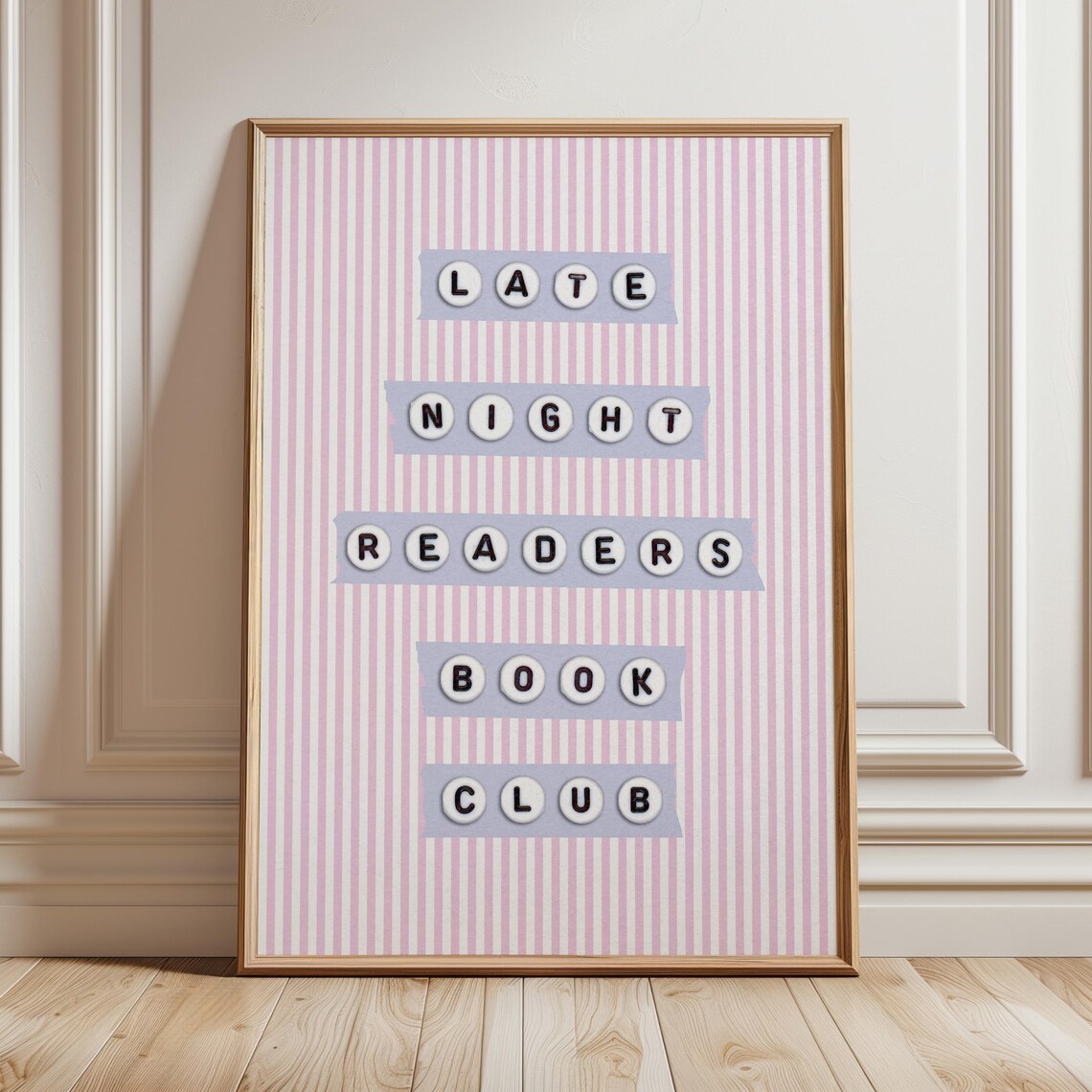 Late Night Readers Book Club Pink Striped Cozy Bookish Poster