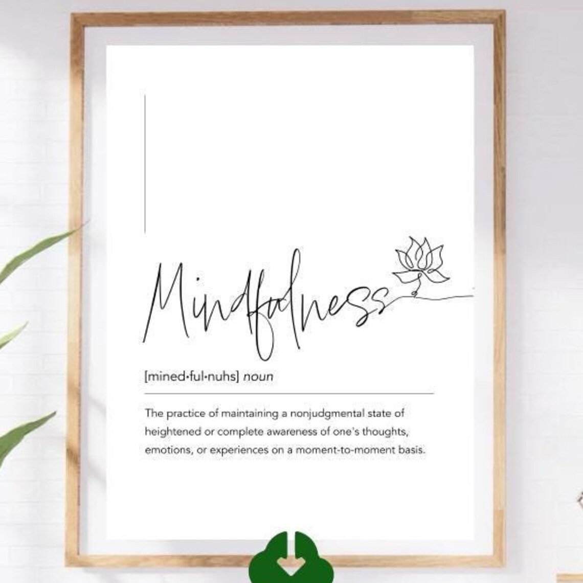 Mindfulness Word Definition White Minimalist Lotus Script Wall Decor Poster - Image 4