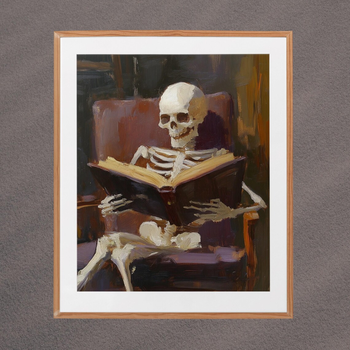 Vintage Skeleto Reading, Halloween Academia Decor