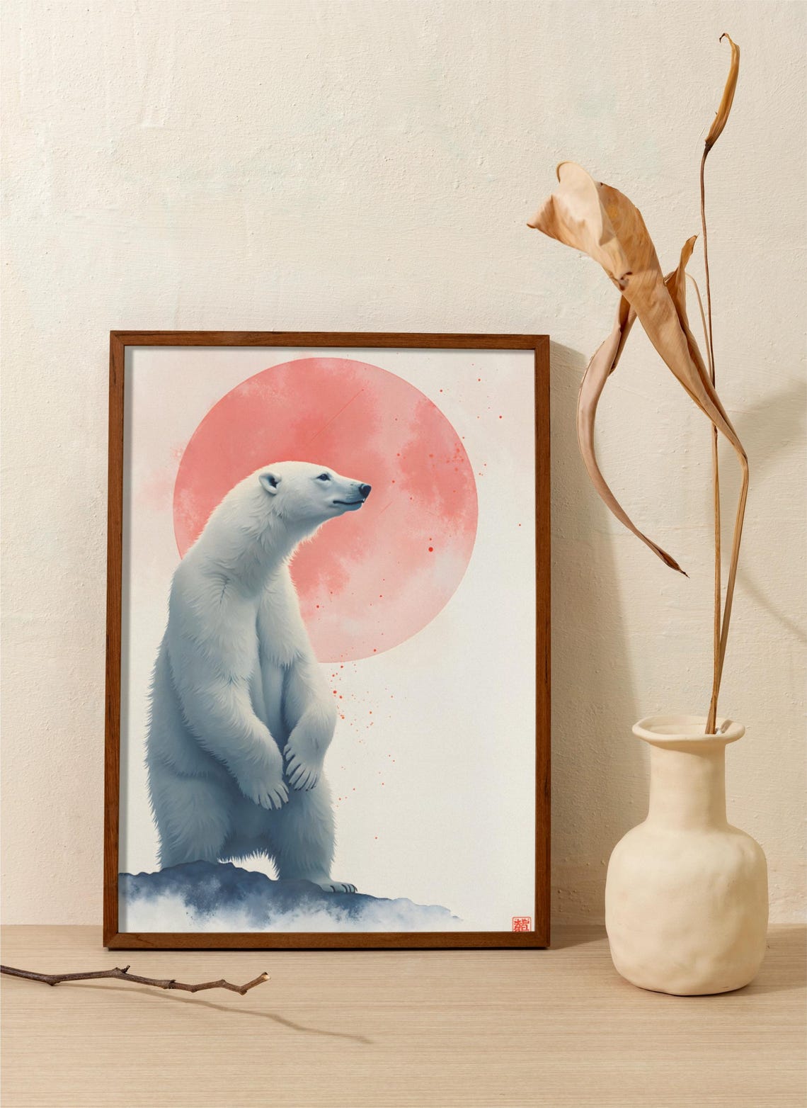 Majestic Polar Bear Standing Before a Glowing Red Sun Poster - Image 5