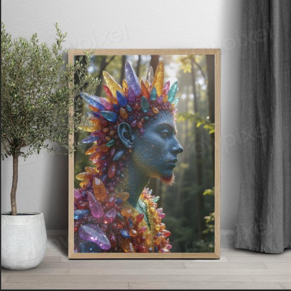 Surreal Man Made of Colorful Gemstones in Profile Portrait Poster