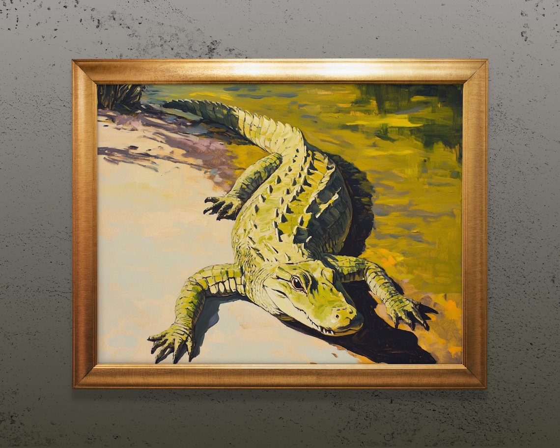 Vintage Style Alligator Swamp Wildlife Oil Painting Animal Poster