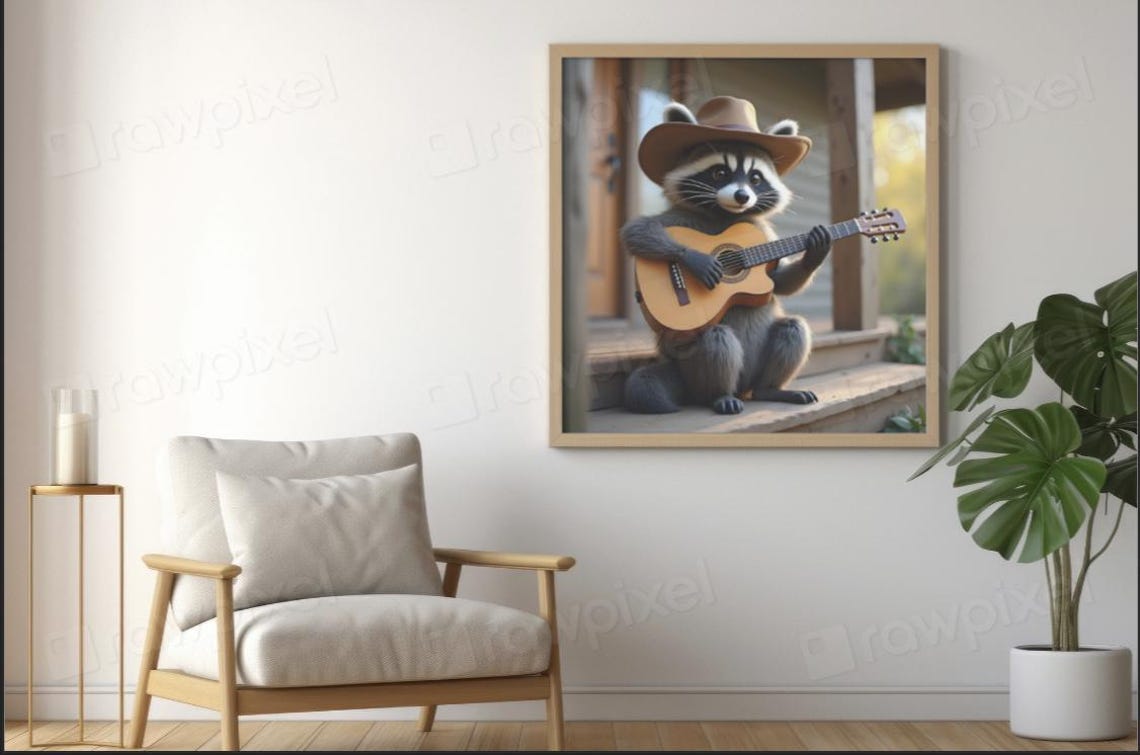 Cheerful Cowboy Raccoon Playing Guitar on a Sunny Porch Poster - Image 7