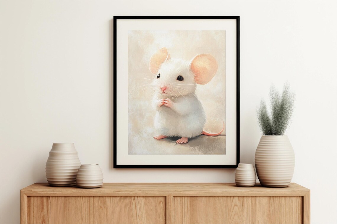 Cute White Mouse, Vintage Nursery Decor Art Print - Image 3