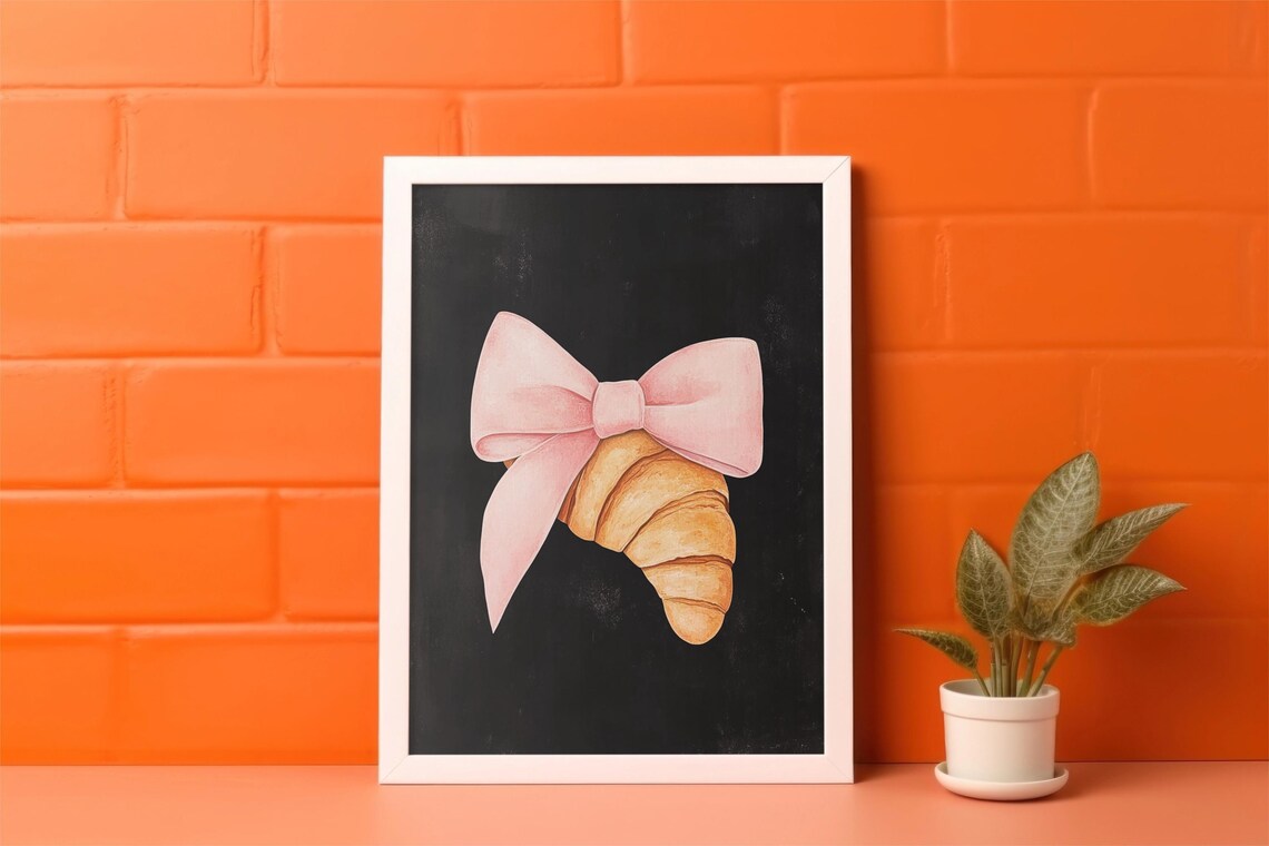 Croissant With Pink Bow, Cute Coquette Wall Art - Image 3