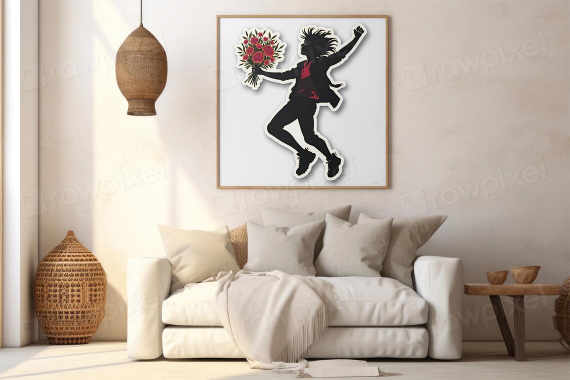 Joyful Silhouette Boy Running with a Bouquet of Red Roses Poster - Image 4