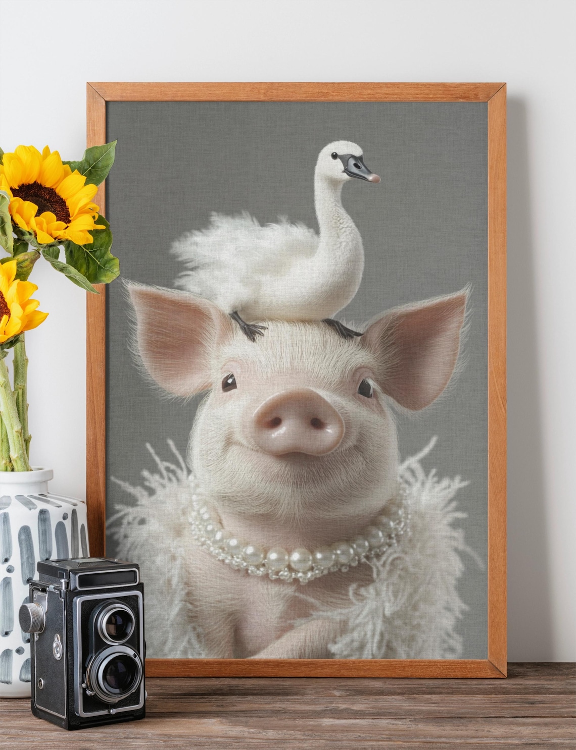 Cute Pig Vintage Nursery Wall Art, Farmhouse Print