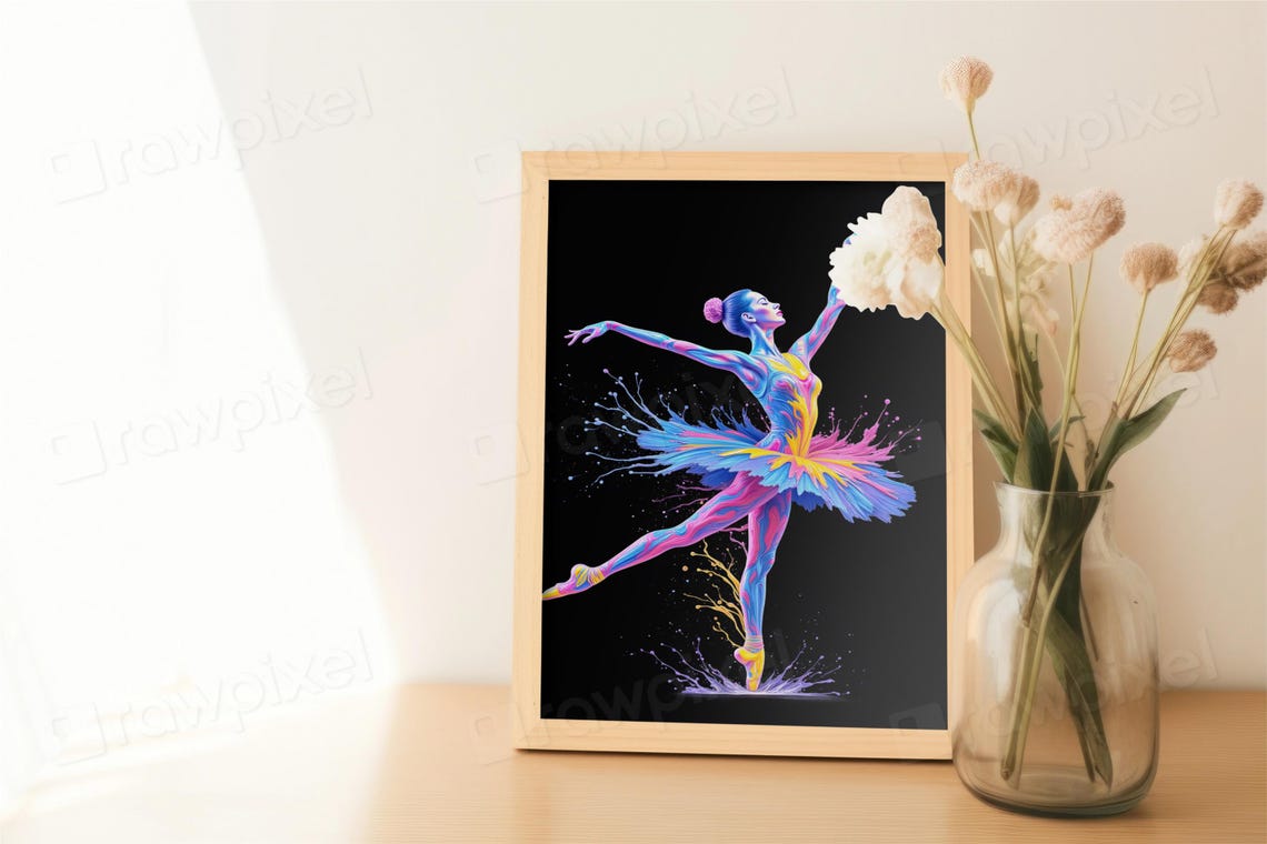 Colorful Neon Ballerina Dancer with Vibrant Paint Splash Poster - Image 5