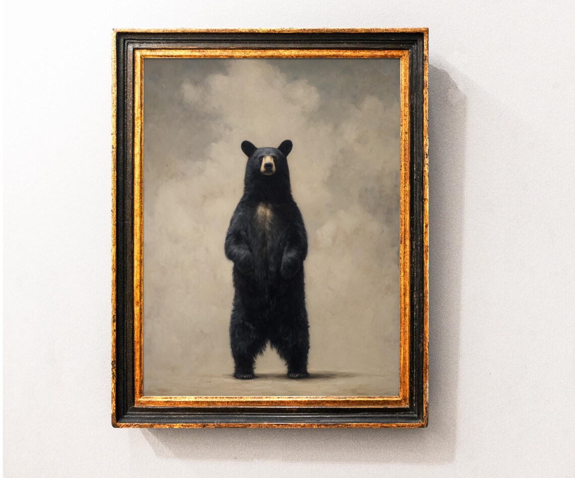 Black Grizzly Bear Art Print, Rustic Farmhouse