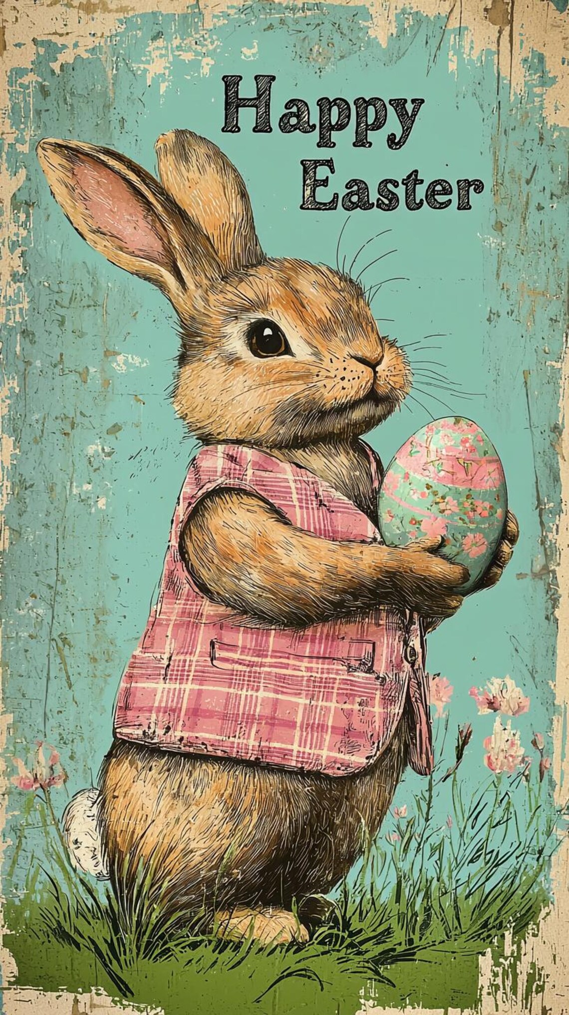 Easter Bunny Painting, Vintage Cottagecore Decor