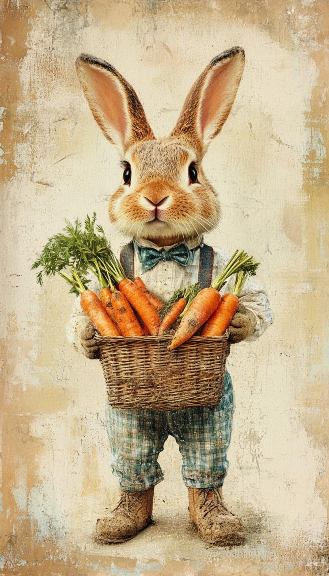 Vintage Spring Bunny With Carrots Art Print, Easter