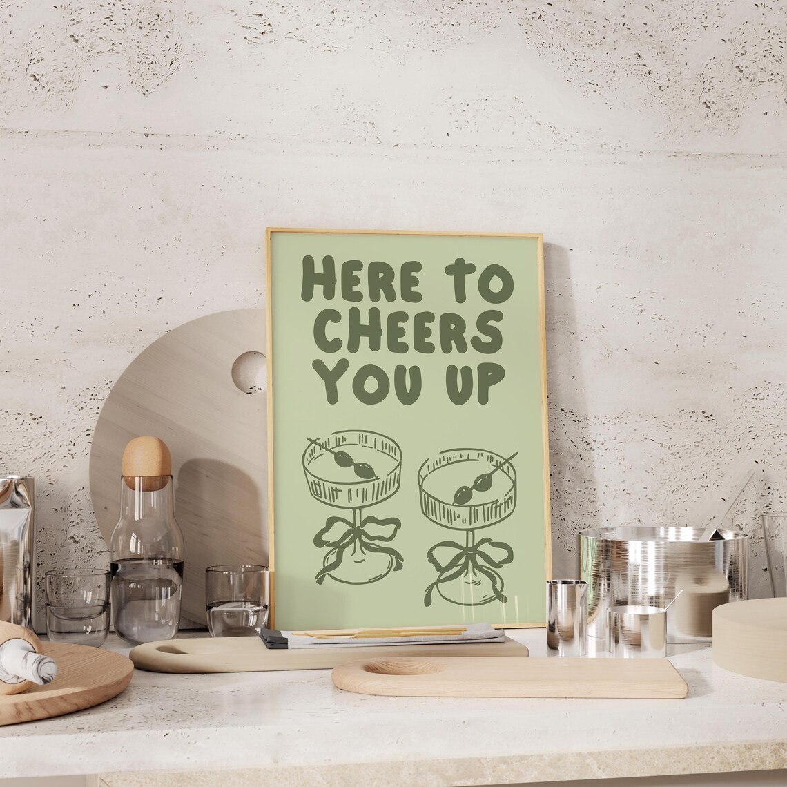 Here To Cheers You Up Bar Cart Cocktail Print - Image 2