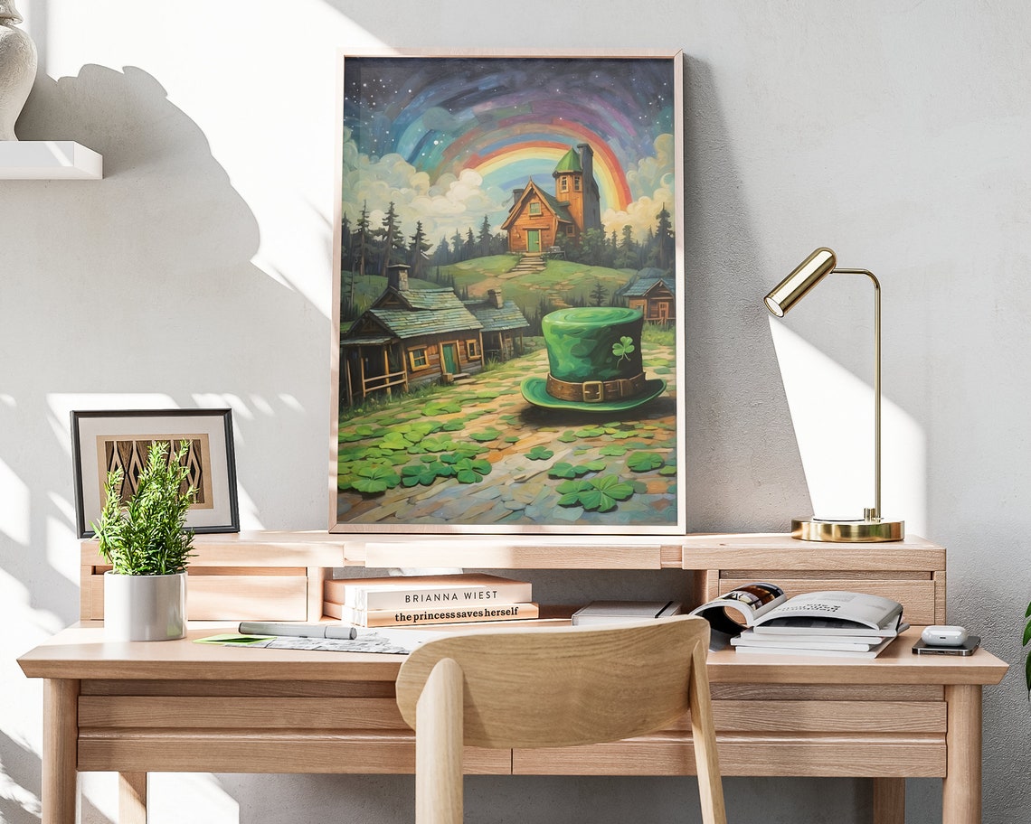 Leprechaun Hat Rainbow Irish Cottages Saint Patricks Day Poster - Image 4