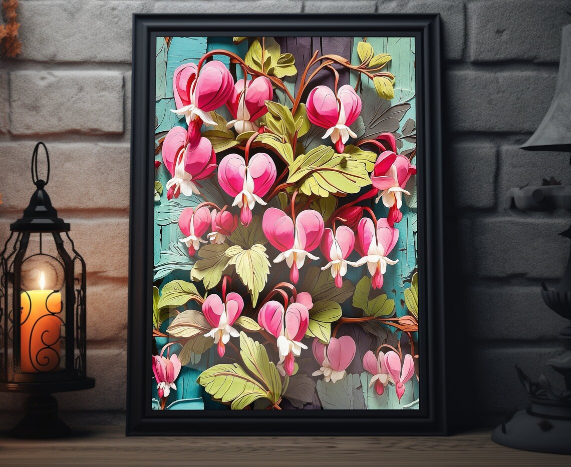 Spring Bleeding Heart Floral Poster, Botanical Easter Decor