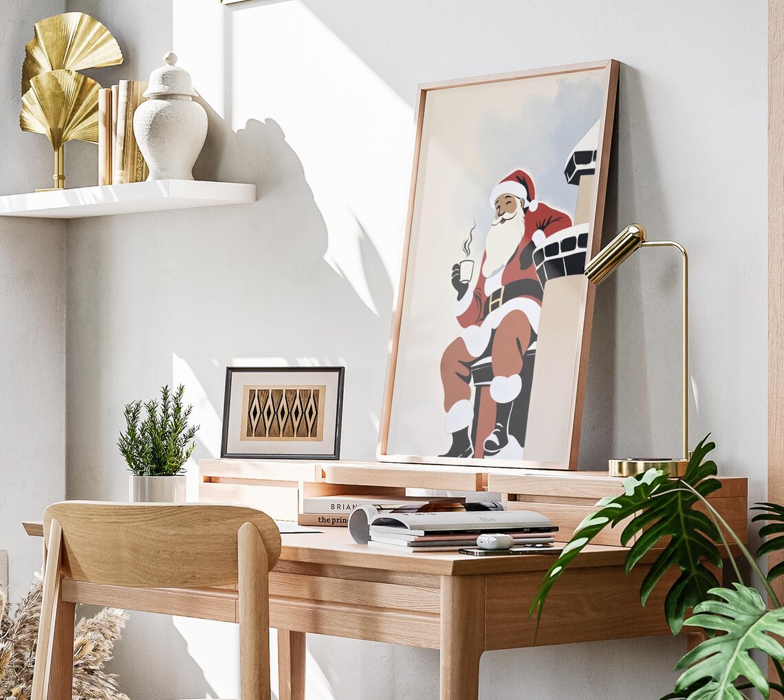 Santa On Chimney Hot Cocoa Minimalist Modern Christmas Wall Art - Image 3