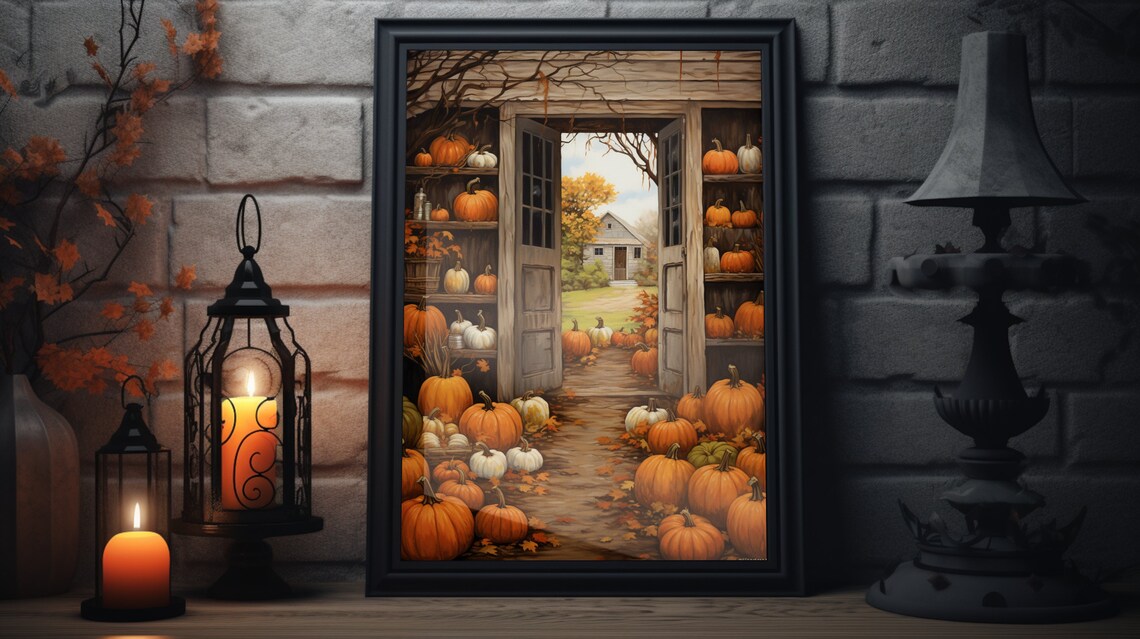 Rustic Fall Pumpkin Painting, Thanksgiving Art Print
