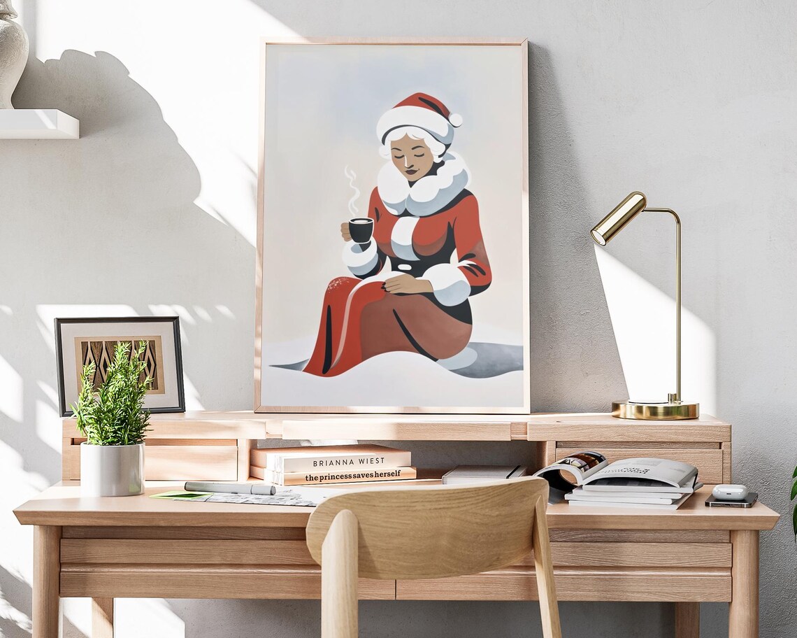 Mrs Claus Snowy Cocoa Break Minimalist Christmas Wall Art Poster - Image 4