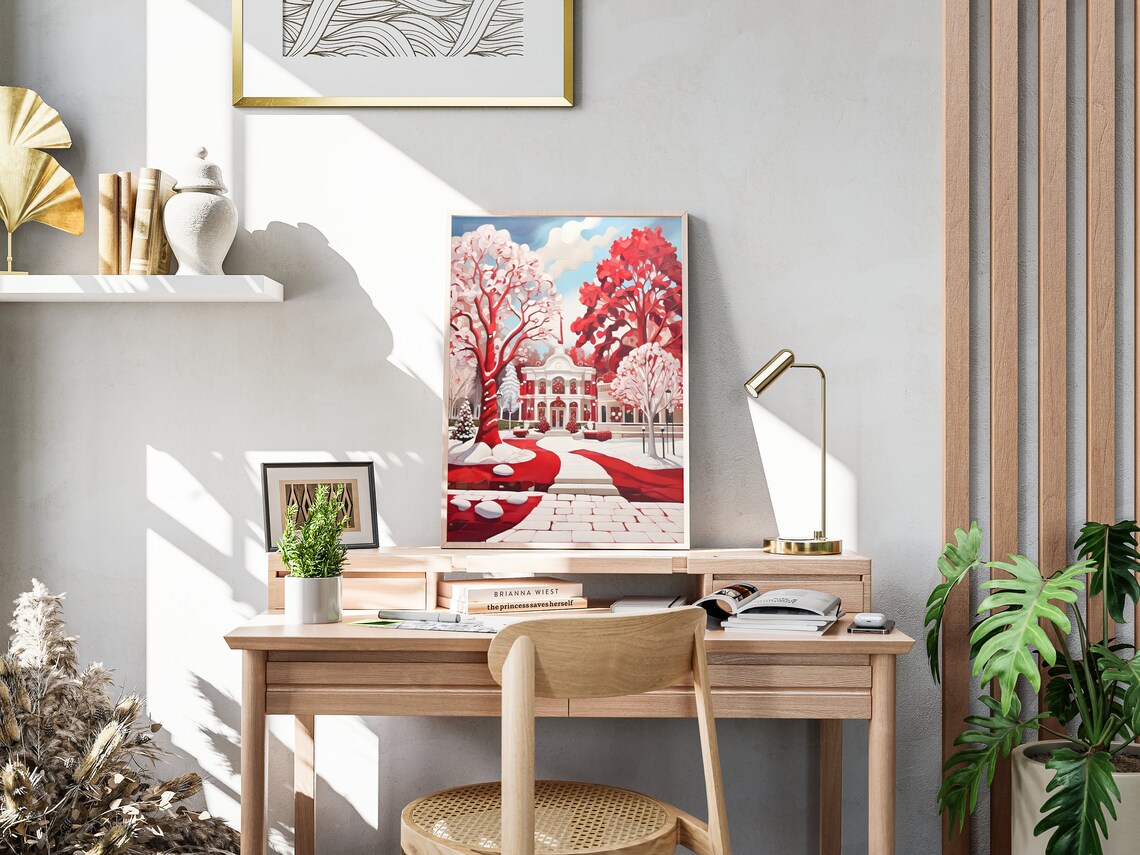 Christmas Town Folk Art Red Winter Village Snowy Manor Painting Poster - Image 4