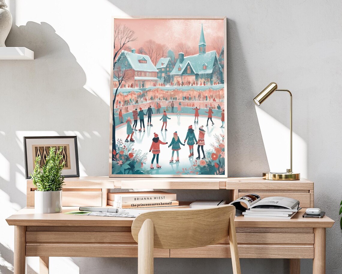 Ice Skating Winter Village Outdoor Rink Festive Holiday Poster - Image 4
