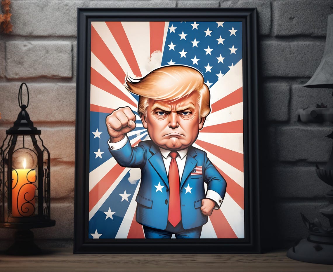 Donald Trump Caricature Art Print Maga Painting Artwork Trump Fist Pump Wall Art Make America Great Again Decor President Trump Poster