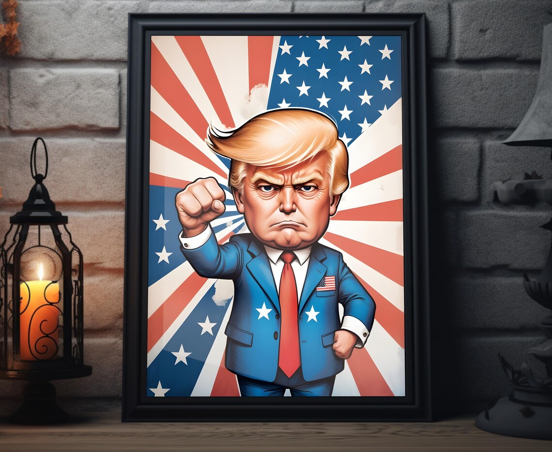 Donald Trump Fist Pump Caricature American Flag Patriotic Wall Poster