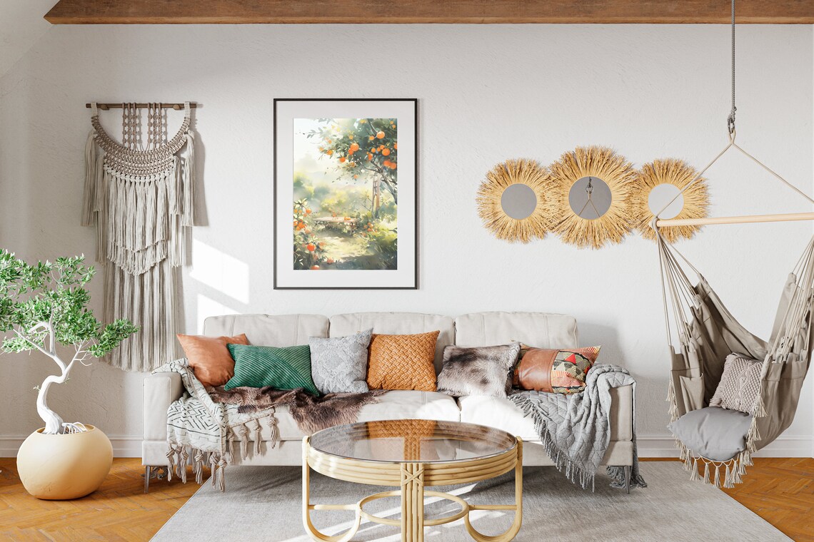 Watercolor Painting Poster In The Style Of Claude Monet Tree Of Oranges In Serene Garden Floral Design Gift For Nature Enthusiasts - Image 2