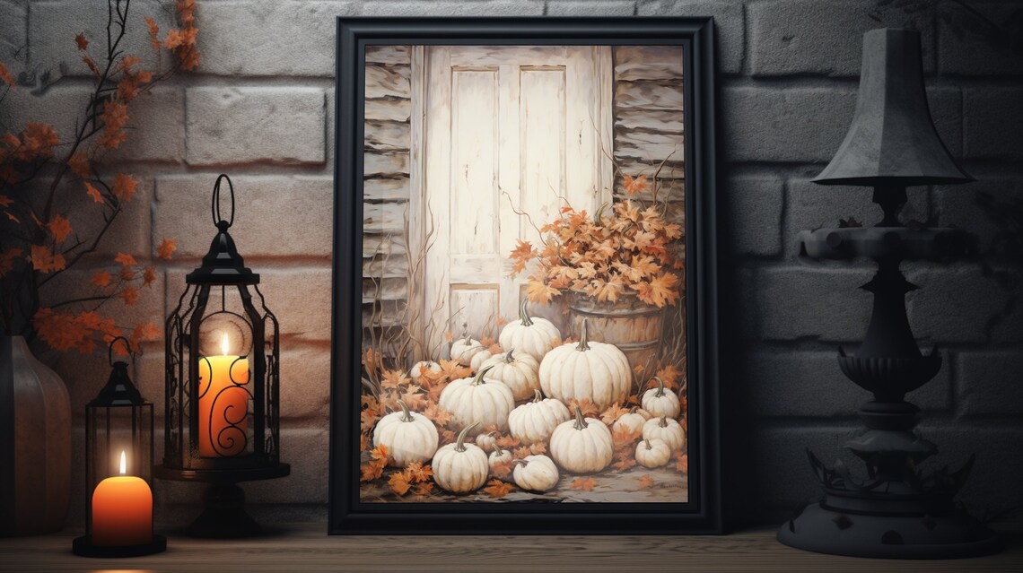 Vintage Pumpkin Rustic Fall Art Print, Thanksgiving
