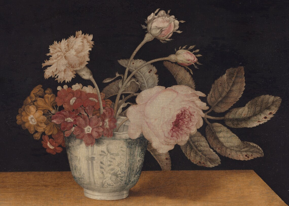 Elegant Vintage Floral Still Life Roses in a Porcelain Vase Poster - Image 2