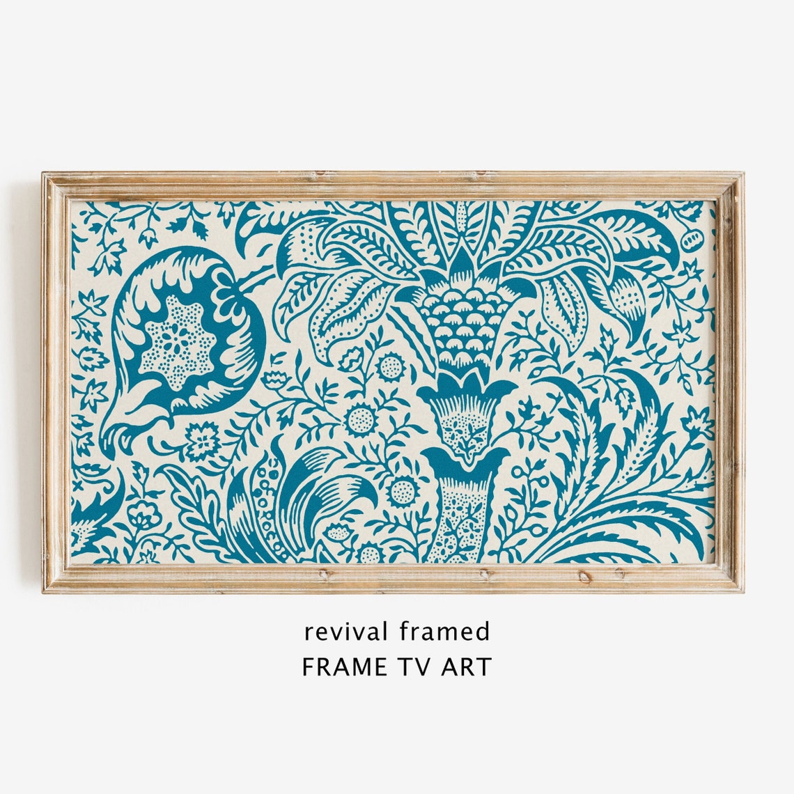 Elegant Blue Botanical Damask Pattern Arts and Crafts Style Poster