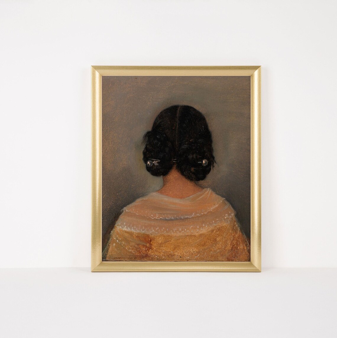 Moody Vintage Portrait of a Woman Seen From Behind Oil Painting Poster - Image 3
