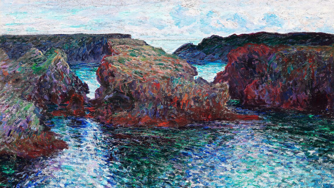 Claude Monet Rocky Cove Vivid Impressionist Coast Seascape Painting Poster - Image 2