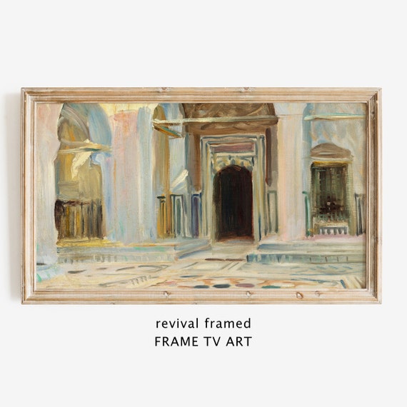 Architecture Frame Tv Art Beige Pastel Vintage Oil Painting Instant Neutral Minimalist Home Decor Large Art
