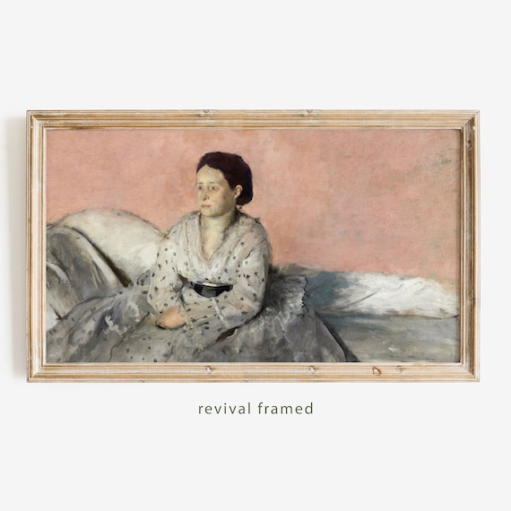 Degas Portrait of Woman in Polka Dot Dress on Pink Sofa Poster