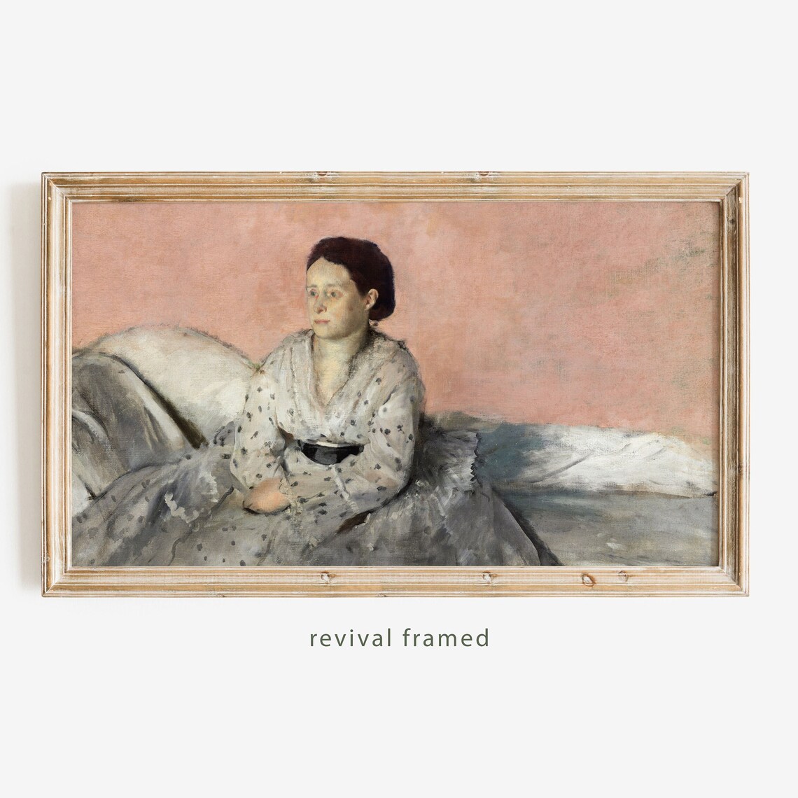 Degas Portrait of Woman in Polka Dot Dress on Pink Sofa Poster
