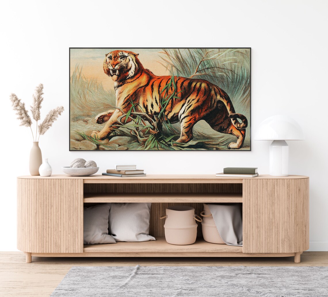 Vintage Bengal Tiger Antique Illustration Snarling Wild Cat Jungle Print - Image 2