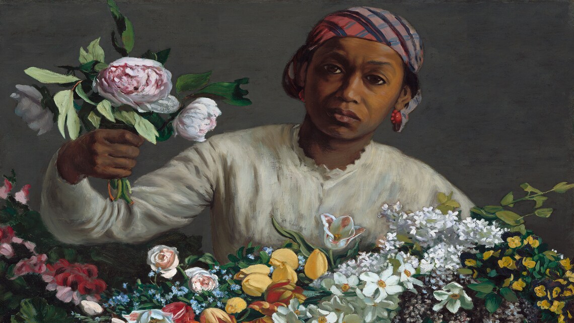 Woman with Peonies Vintage Floral Portrait Oil Painting by Frederic Bazille Poster - Image 2