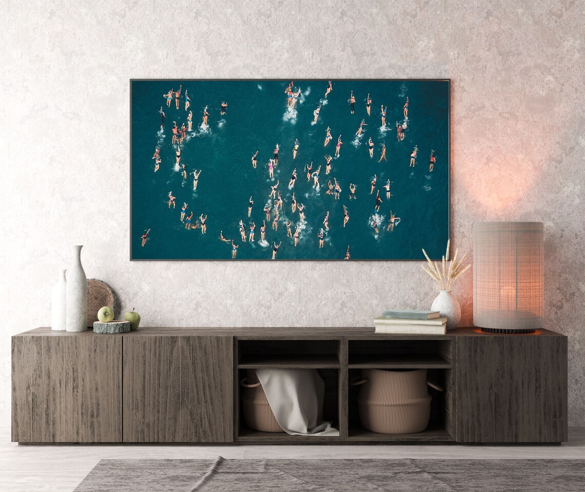 Aerial Swimmers Teal Ocean Photography People Swimming From Above Wall Art - Image 3