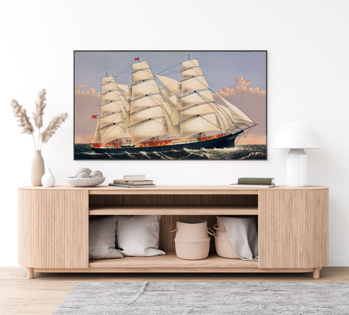 Tall Clipper Ship with Full White Sails on the Open Ocean Poster - Image 2
