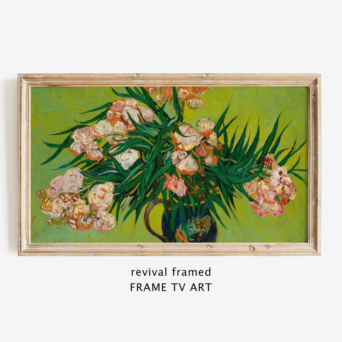 Van Gogh Pink Oleander Blossoms in Vase Green Still Life Poster